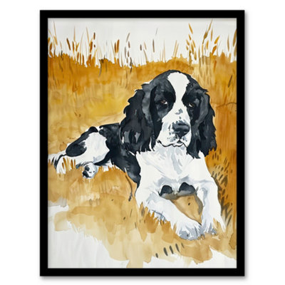 Artery8 Dog Lover English Springer Spaniel In Wheat Field Wall Art PrintA4 Size from B&Q
