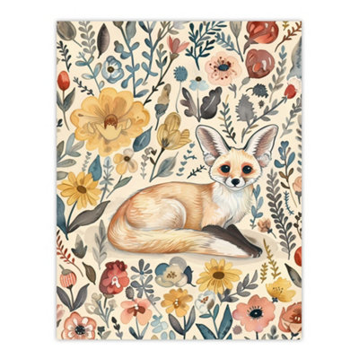 Artery8 Unframed Wall Art Cute Fennec Fox Boho Flower Pattern Watercolour12X16 Inch from B&Q