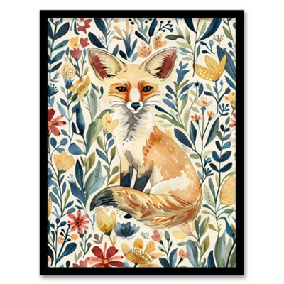 Artery8 Fennec Fox In Wildflower Field Floral Watercolour Wall Art PrintA4 Size from B&Q