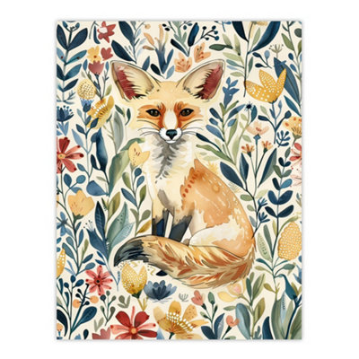 Artery8 Unframed Wall Art Fennec Fox In Wildflower Field Floral Watercolour12X16 Inch from B&Q