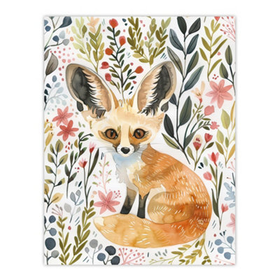 Artery8 Unframed Wall Art Fennec Fox Boho Floral Watercolour Portrait12X16 Inch from B&Q