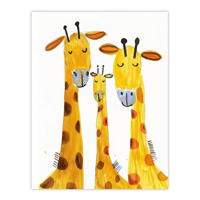 Artery8 Unframed Wall Art Giraffe Family Simple Bright Watercolour Folk12X16 Inch from B&Q