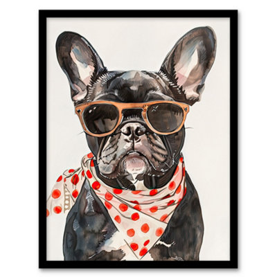 Artery8 Dog Lover French Bulldog With Sunglasses Bandana Wall Art PrintA4 Size from B&Q