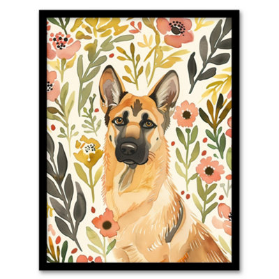 Artery8 Dog Lover German Shepherd In Wildflower Field Wall Art PrintA4 Size from B&Q