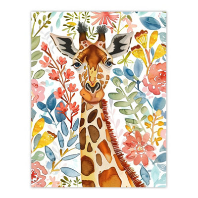 Artery8 Unframed Wall Art Giraffe Colourful Floral Watercolour Portrait12X16 Inch from B&Q