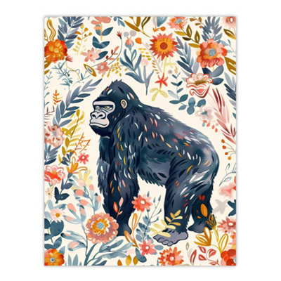 Artery8 Unframed Wall Art Gorilla Ape With Wildflowers Floral Watercolour12X16 Inch from B&Q