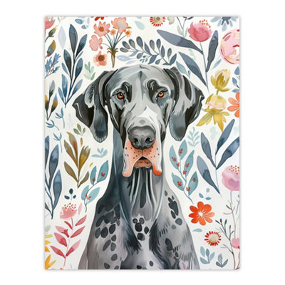 Artery8 Unframed Wall Art Elegant Great Dane Dog Lover Floral Pet Portrait12X16 Inch from B&Q
