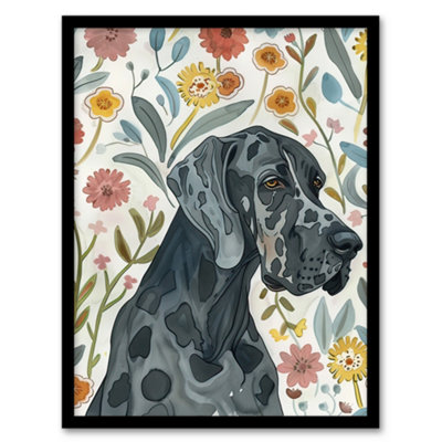 Artery8 Great Dane Pet With Flowers Dog Lover Watercolour Wall Art PrintA4 Size from B&Q