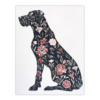 Artery8 Unframed Wall Art Elegant Flower Pattern Great Dane Dog Lover12X16 Inch from B&Q