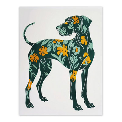 Artery8 Unframed Wall Art Great Dane Dog Lover Green Orange Floral Pattern12X16 Inch from B&Q