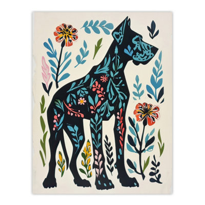 Artery8 Unframed Wall Art Great Dane Dog Lover Floral Folk Art Pattern12X16 Inch from B&Q