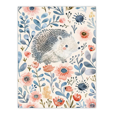 Artery8 Unframed Wall Art Cute Hedgehog With Blue Pink Flowers Watercolour12X16 Inch from B&Q