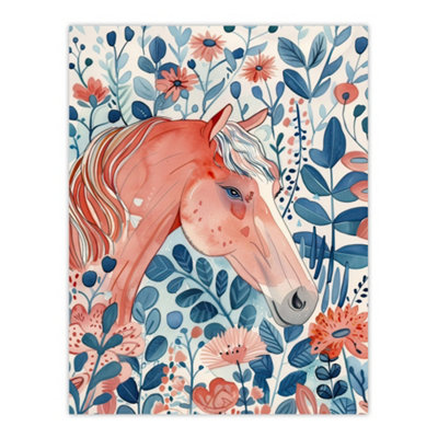Artery8 Unframed Wall Art Horse In Flower Field Pink Blue Watercolour12X16 Inch from B&Q