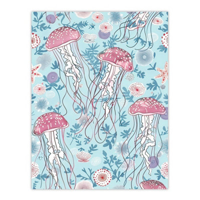 Artery8 Unframed Wall Art Underseas Jellyfish Flowers Baby Blue Pink Design12X16 Inch from B&Q