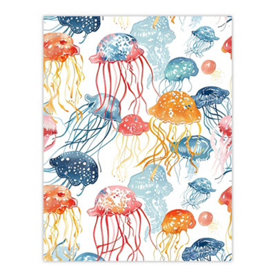 Artery8 Unframed Wall Art Jellyfish Blue Pink Orange Bright Watercolour12X16 Inch from B&Q