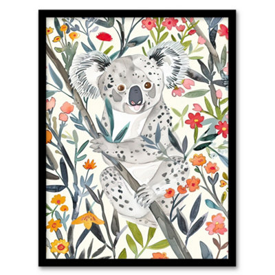 Artery8 Happy Koala Bear On Blooming Tree Watercolour Wall Art PrintA4 Size from B&Q