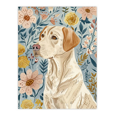 Artery8 Unframed Wall Art Labrador Retriever Dog Lover Floral Pastel Colour12X16 Inch from B&Q