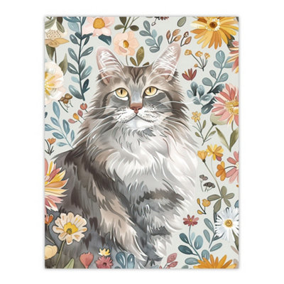Artery8 Unframed Wall Art Cat Lover Mainecoon Boho Floral Pet Portrait12X16 Inch from B&Q