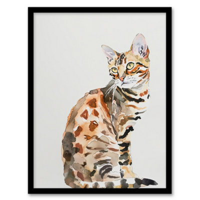 Artery8 Marble Coat Bengal Cat Lover Bright Watercolour Wall Art PrintA4 Size from B&Q