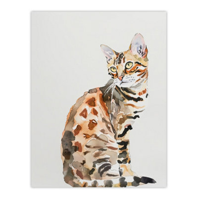 Artery8 Unframed Wall Art Marble Coat Bengal Cat Lover Bright Watercolour12X16 Inch from B&Q