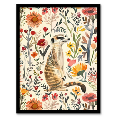 Artery8 Meerkat In Wild Flower Meadow Watercolour Spring Wall Art PrintA4 Size from B&Q