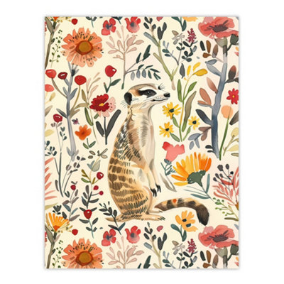 Artery8 Unframed Wall Art Meerkat In Wild Flower Meadow Watercolour Spring12X16 Inch from B&Q