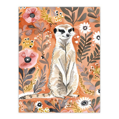 Artery8 Unframed Wall Art Cute Meerkat With Wildflowers Orange Watercolour12X16 Inch from B&Q