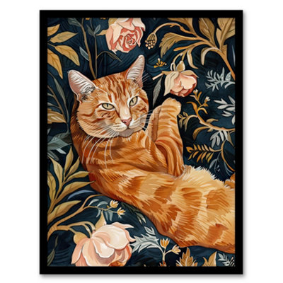Artery8 Framed Wall Art Cat Lover Moggie Pet In Rose Garden Watercolour12X16 Inch from B&Q
