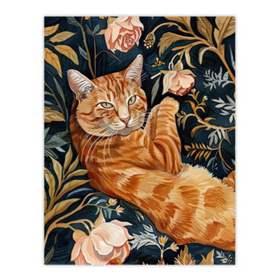 Artery8 Unframed Wall Art Cat Lover Moggie Pet In Rose Garden Watercolour12X16 Inch from B&Q