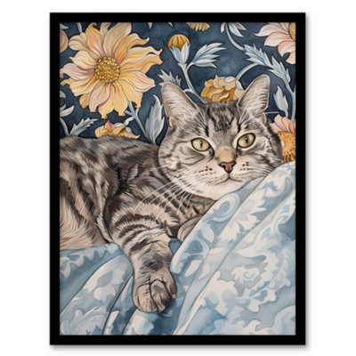 Artery8 Cat Lover Tabby Moggie Elegant Floral Portrait Wall Art PrintA4 Size from B&Q
