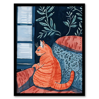 Artery8 Moggie Cat Lover Alone Time Melancholy Painting Wall Art PrintA4 Size from B&Q