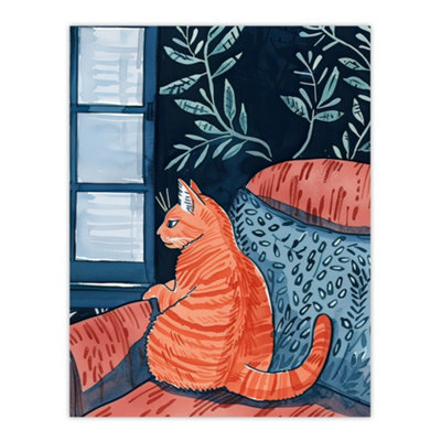Artery8 Unframed Wall Art Moggie Cat Lover Alone Time Melancholy Painting12X16 Inch from B&Q