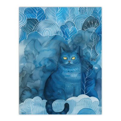 Artery8 Unframed Wall Art Moggie Cat Lover Nocturnal Blue Dream Watercolour12X16 Inch from B&Q