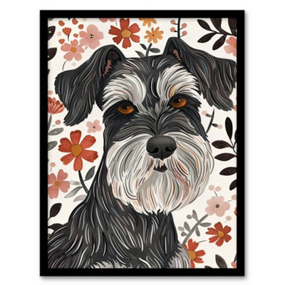 Artery8 Framed Wall Art Miniature Schnauzer With Daisies Watercolour12X16 Inch from B&Q
