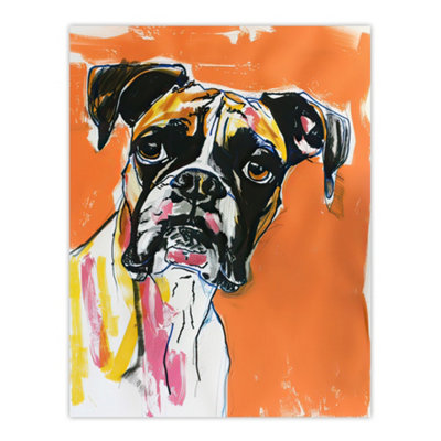 Artery8 Unframed Wall Art Boxer Dog Lover Modern Pet Portrait Orange12X16 Inch from B&Q