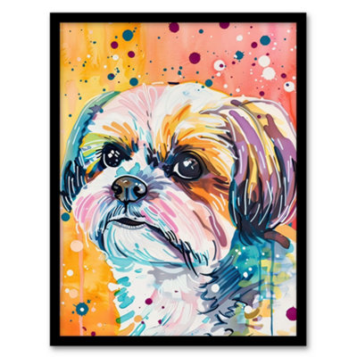 Artery8 Colourful Shih Tzu Portrait Dog Lover Watercolour Wall Art PrintA4 Size from B&Q