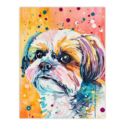 Artery8 Unframed Wall Art Colourful Shih Tzu Portrait Dog Lover Watercolour12X16 Inch from B&Q