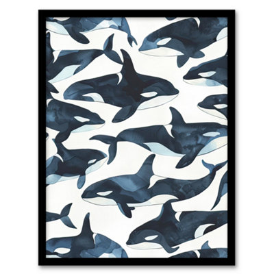 Artery8 Orca Killer Whale Bright Watercolour Pattern Wall Art PrintA4 Size