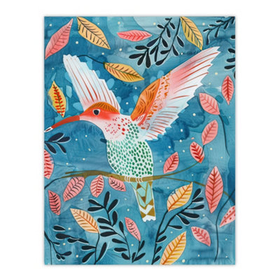Artery8 Unframed Wall Art Hummingbird Folk Art Pink Blue Orange Watercolour12X16 Inch from B&Q