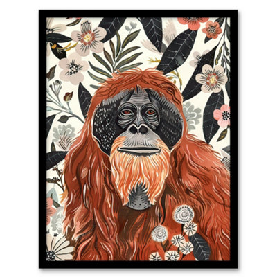 Artery8 Orangutan In Floral Jungle Bright Watercolour Wall Art PrintA4 Size from B&Q