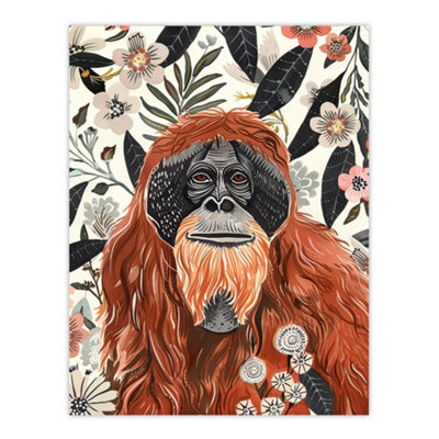 Artery8 Unframed Wall Art Orangutan In Floral Jungle Bright Watercolour12X16 Inch from B&Q