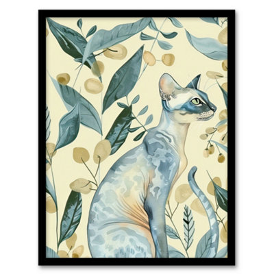 Artery8 Cat Lover Teal Tan Oriental Shorthair Portrait Wall Art PrintA4 Size from B&Q