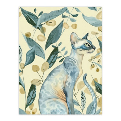 Artery8 Unframed Wall Art Cat Lover Teal Tan Oriental Shorthair Portrait12X16 Inch from B&Q