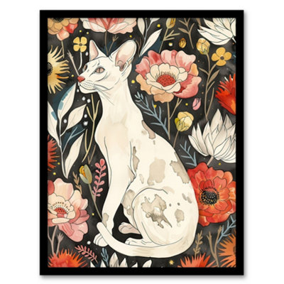 Artery8 Cat Lover Oriental Shorthair Floral Pet Portrait Wall Art PrintA4 Size from B&Q