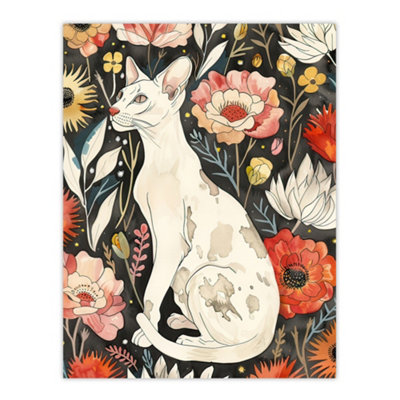Artery8 Unframed Wall Art Cat Lover Oriental Shorthair Floral Pet Portrait12X16 Inch from B&Q