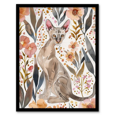Artery8 Cat Lover Oriental Shorthair With Anemone Flowers Wall Art PrintA4 Size from B&Q
