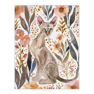 Artery8 Unframed Wall Art Cat Lover Oriental Shorthair With Anemone Flowers12X16 Inch from B&Q