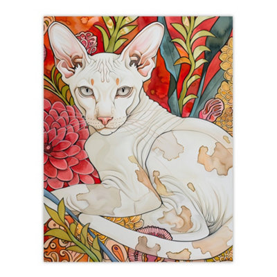 Artery8 Unframed Wall Art Oriental Shorthair Cat In Abstract Flower Garden12X16 Inch from B&Q