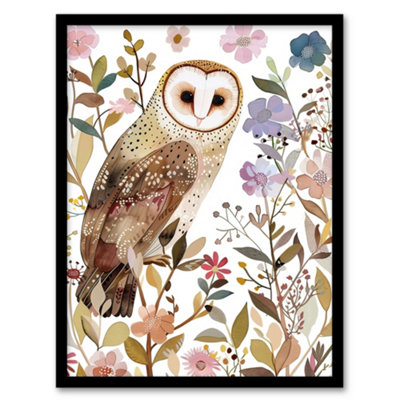 Artery8 Barn Owl Bird With Wildflowers Floral Watercolour Wall Art PrintA4 Size from B&Q