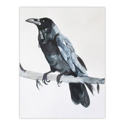 Artery8 Unframed Wall Art Raven Bird On Tree Branch Bright Watercolour12X16 Inch from B&Q